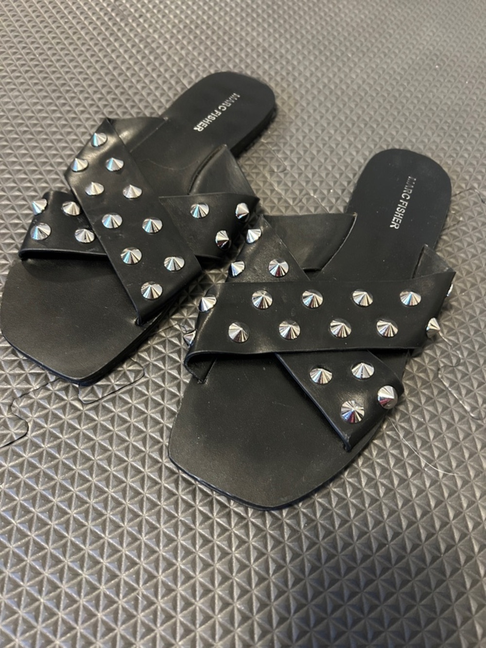 Marc Fisher Black Cross-Strap Stud Slide Sandals